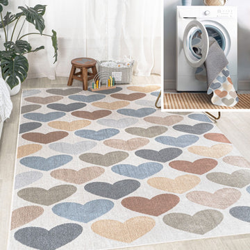Dila Modern Hearts Geometric Machine-washable Area Rug